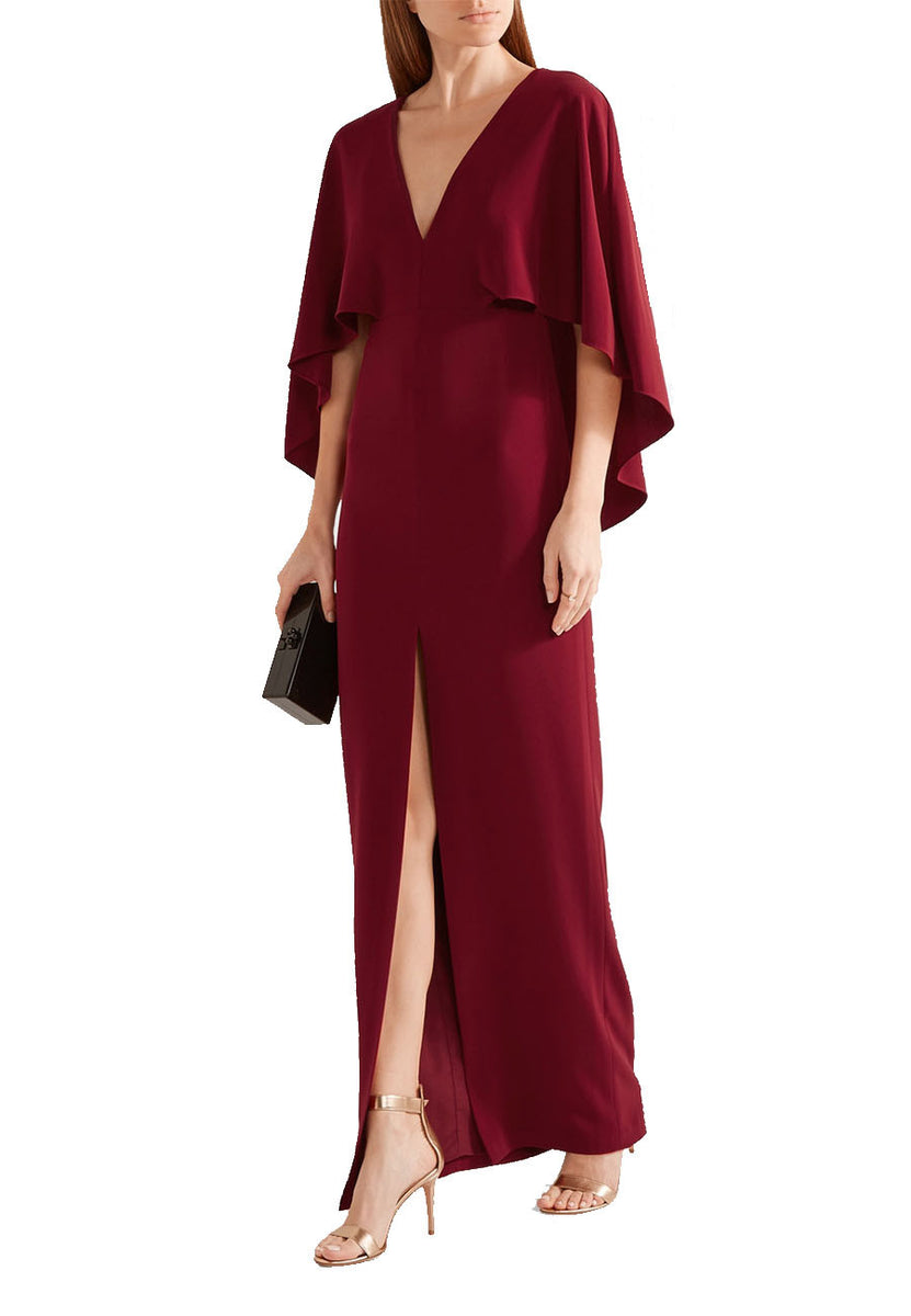Halston Heritage Cape Plunging Back Gown