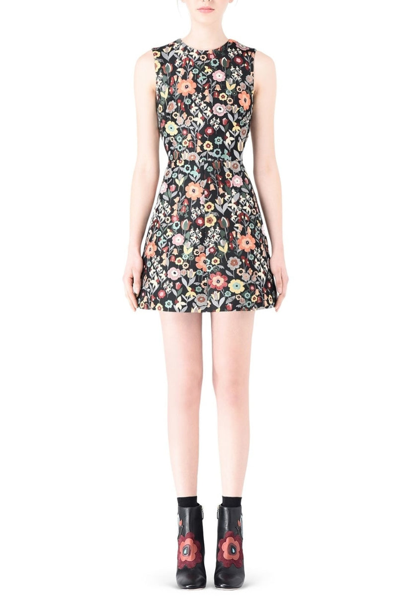 RED Valentino Black Floral Jacquard Fancy Flower Mini Dress 