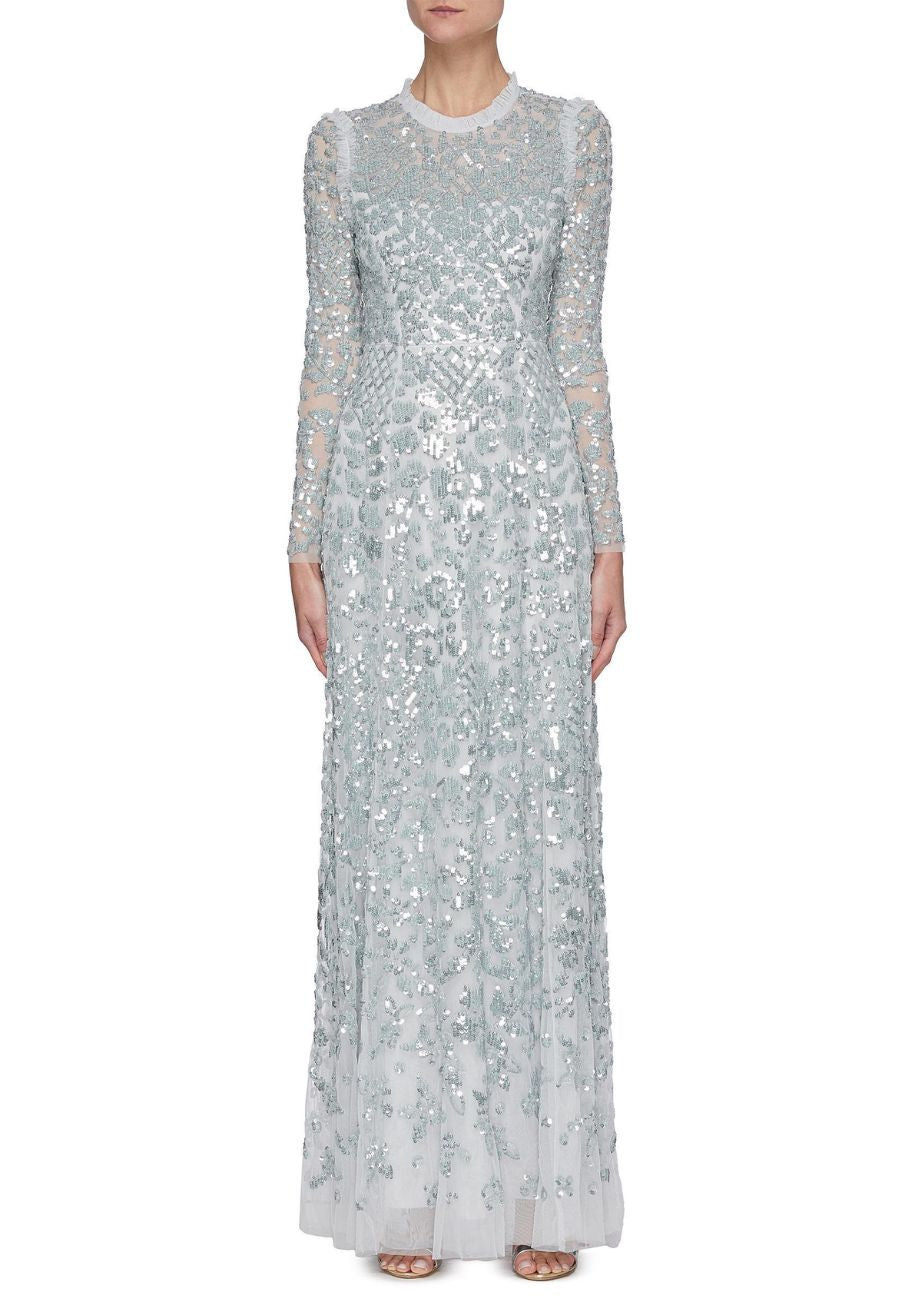 Needle & Thread Silvery Blue Amaryllis Long Sleeves Embellished Gown (UK 8) | Wardrobista.com Needle & Thread Silvery Blue Amaryllis Long Sleeves Embellished Gown (UK 8) | Wardrobista.com
