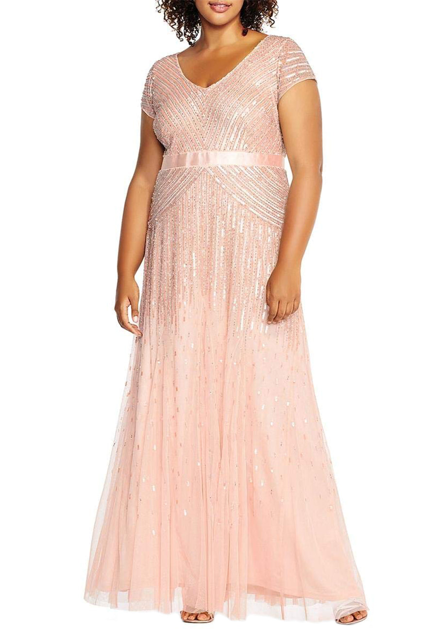 Adrianna Papell Plus Size Beaded Gowns Adrianna Papell Blush V