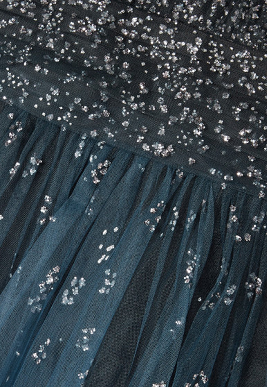 Marchesa Notte Blue Embellished OmbrǸ Tulle Midi Dress