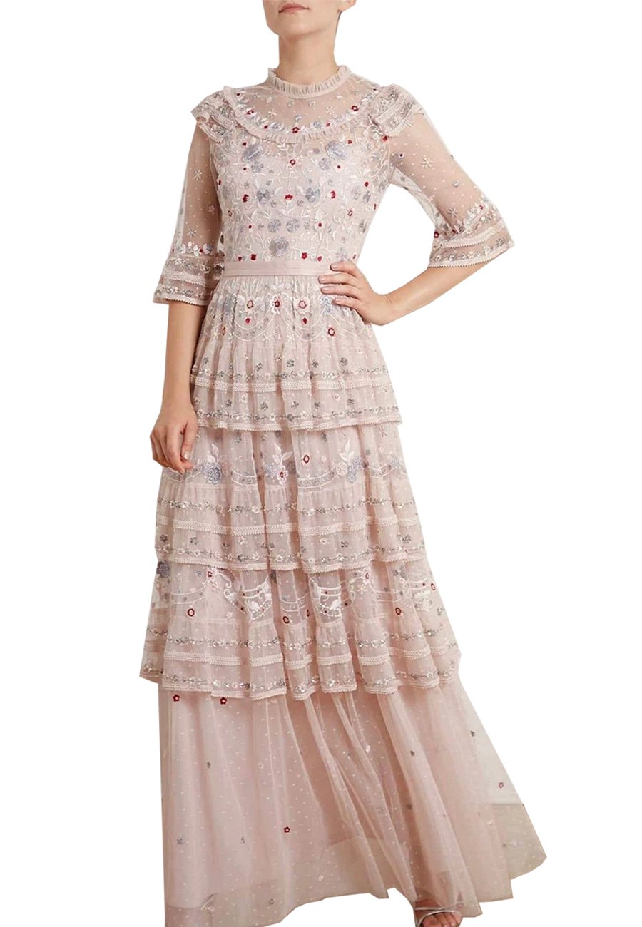 Needle Thread Blush Eden Floral Embroidered Gown (UK 10