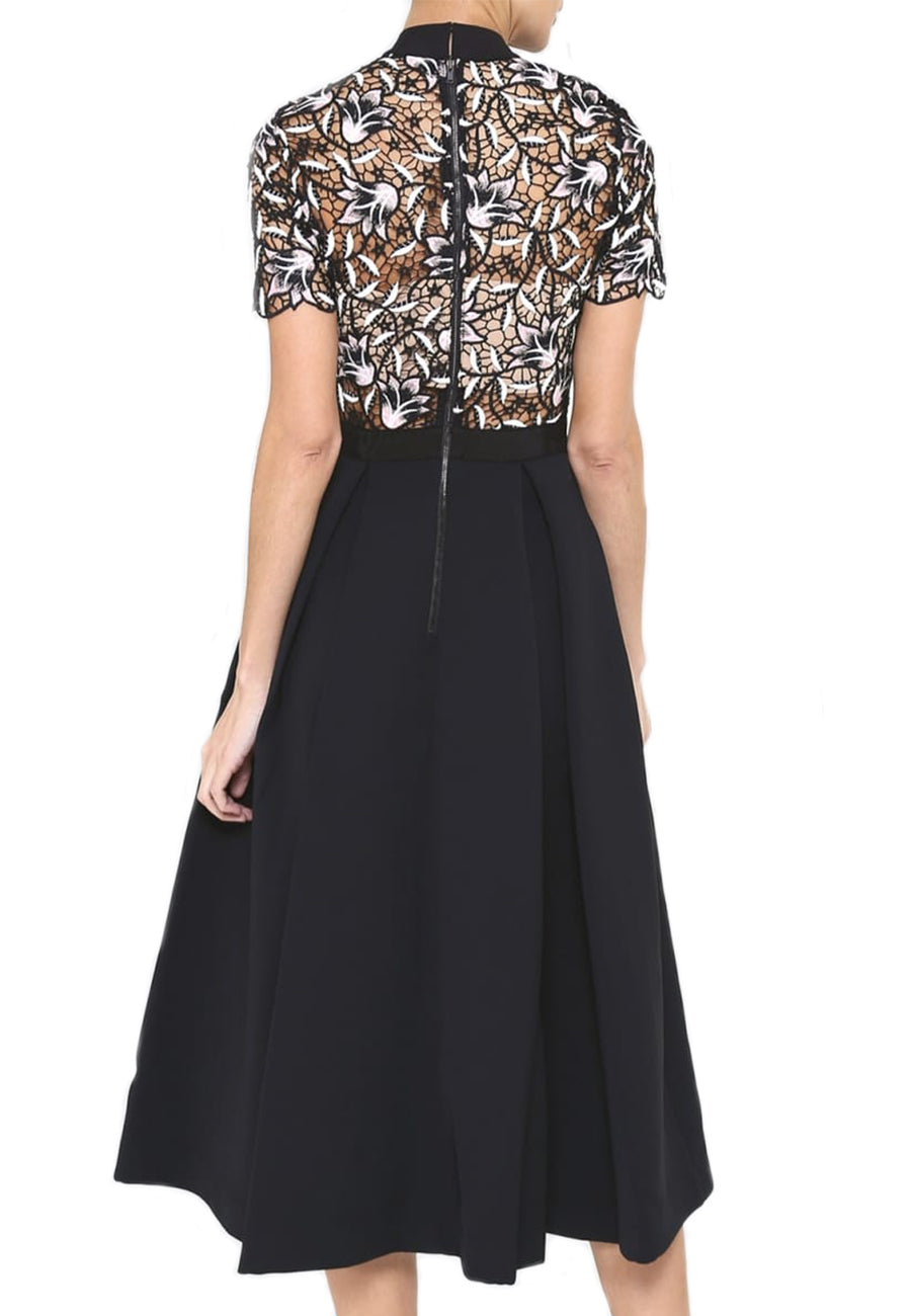 nightshade midi dress self portrait Self-Portrait Nightshade lace-trim Midi Dress | Black